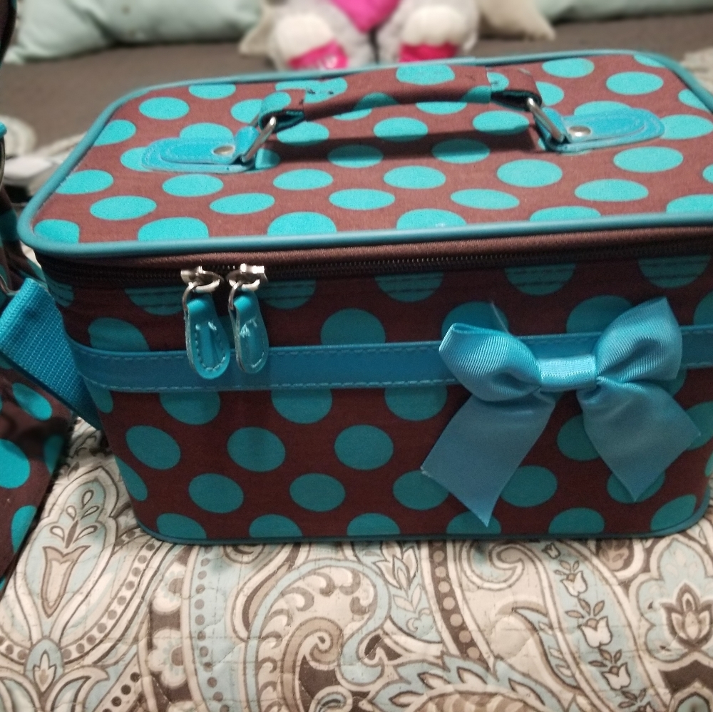 RESERVED Luggage or duffle, matching make up box